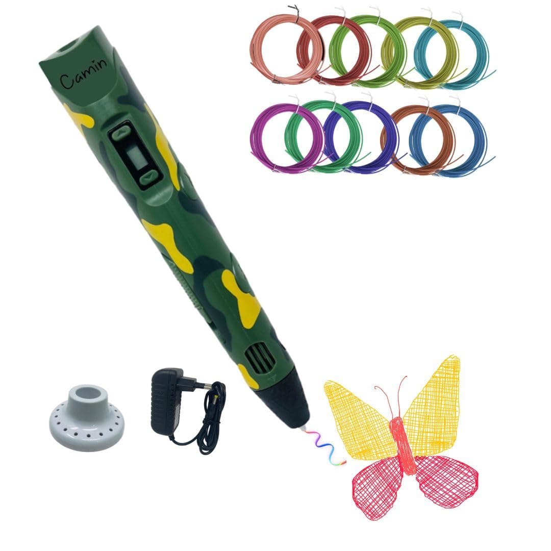 Eduwation 3D Pen-2 (Camouflage Color) with 10in1 PLA Filament - 3D Printer Pen Set for Kids - Adapter 10in1 PLA 5m Included
