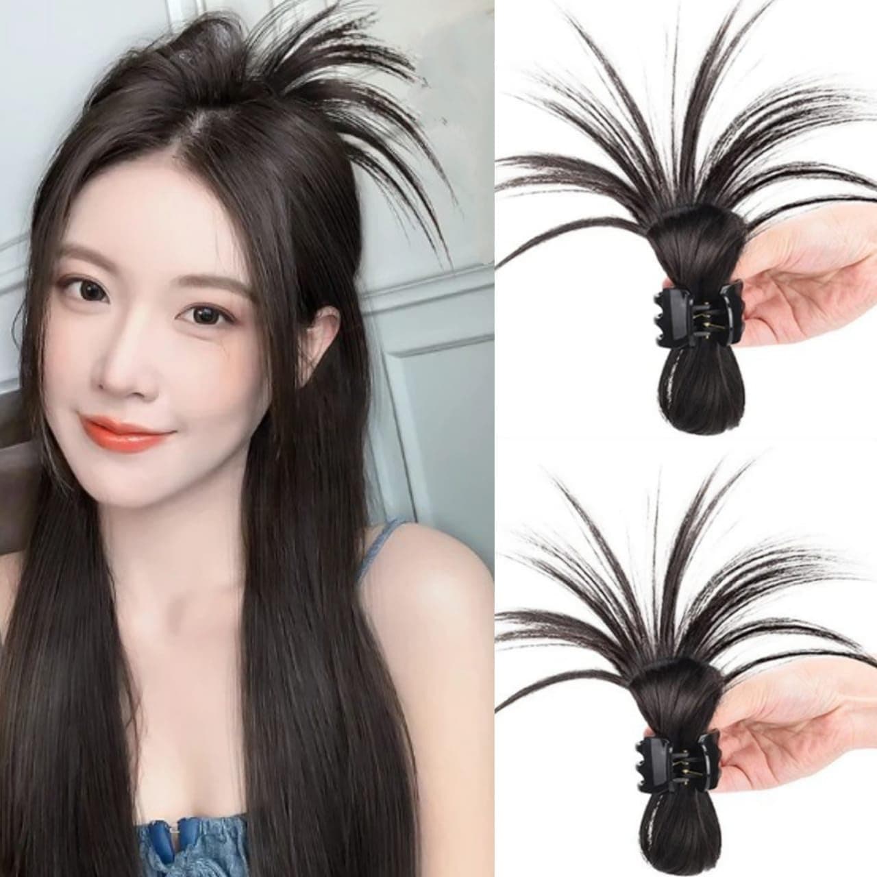 HAIR WALA™ 02 PCS Nature Feather Shuttlecock High Ponytail Catcher Wig Ponytail Updo Hair Extensions Headwear Hair Accessories Synthetic Fake Ponytail Hair Clamps for Women Girls(Brown)