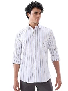 Colorplus Men Regular Fit Stripe Pattern Cotton Blend Plain Collar Full Sleeve Casual Shirt