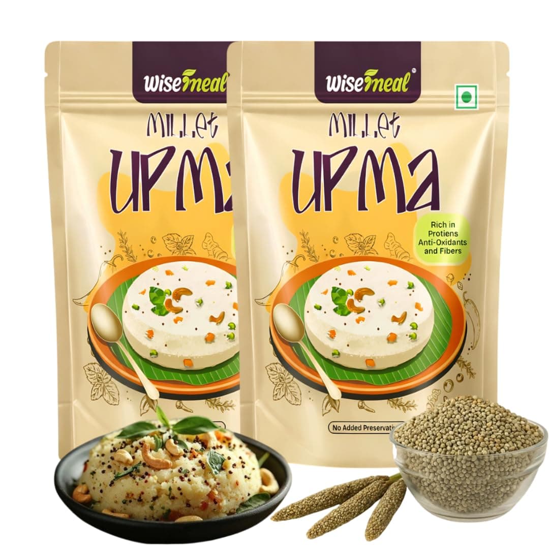 WiseMeal Bajra (Pearl Millet) Upma Mix | Gluten-Free, Low GI Instant Breakfast | High Fiber, No Maida, No Preservatives | Diabetic Friendly | Vegan | Ready in 5 Mins | 250g (Pack of 2)