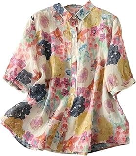 Gufrina Women’s Casual Button-Down Shirt with Multicolor Floral Print & Half Sleeves, Collar Neck