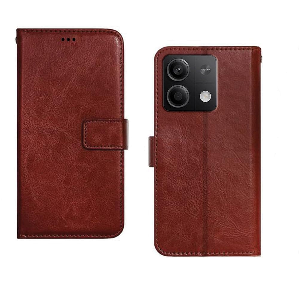 Amazon Brand - Solimo Faux Leather Redmi Note 13 5G Flip Cover | Card Pockets Wallet & Stand | Flip Cover for Redmi Note 13 5G - Brown