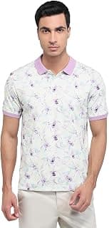 Parx Men Regular Fit Print Pattern Pure Cotton Polo Neck Half Sleeve Straight Hem Casual T-Shirt