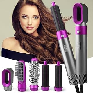 Drumstone Pro (LIFETIME MANUFACTURING DEFECT WARRANTY) 5 in 1 Hair Styler, Hot Air Brush, Airwrap Styler, Negative Ion Comb for Straightening,Curling Appliances with 5 Interchangeable Brushes Styler