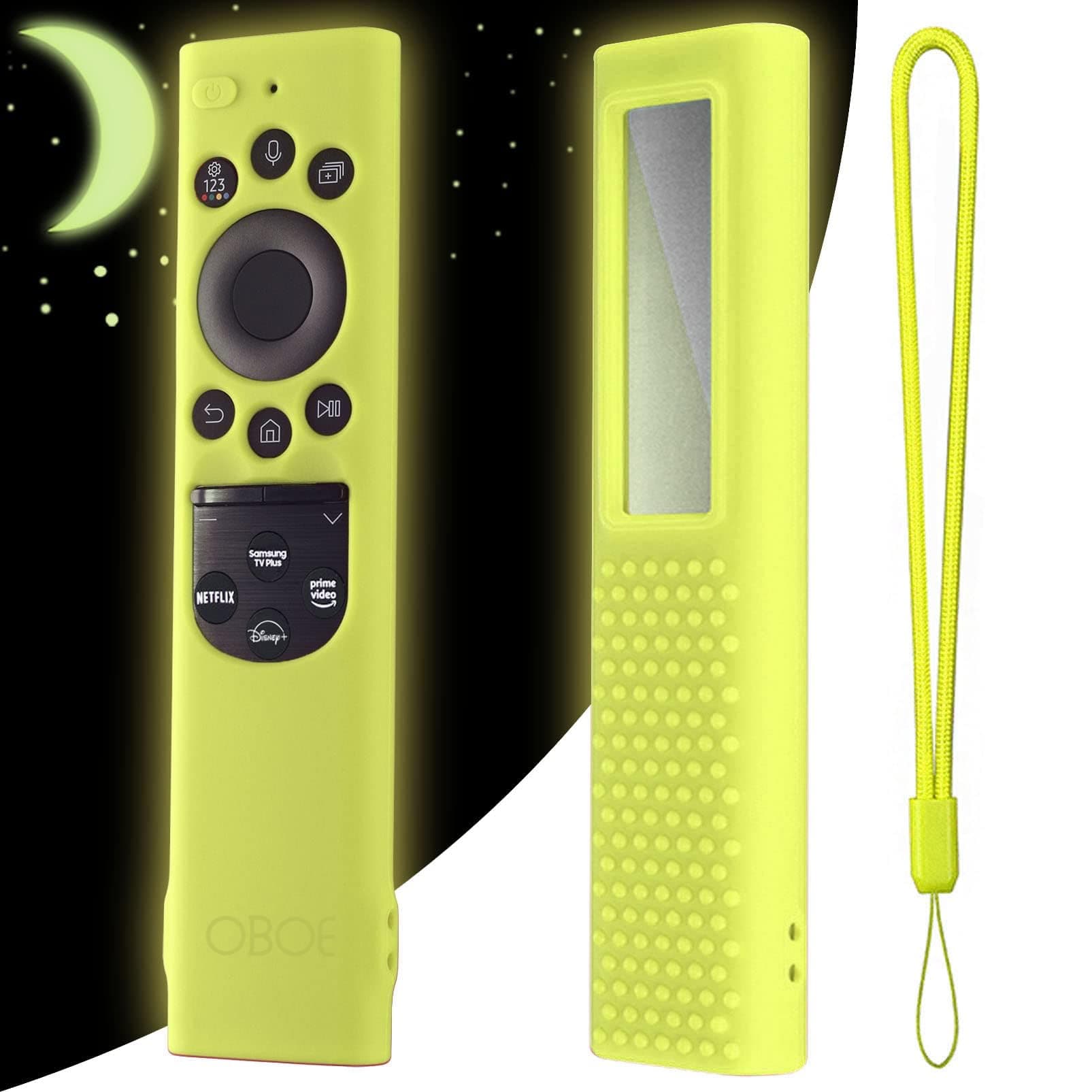 OBOE Silicone TV Remote Cover Compatible with Samsung Smart Tv BN59-01311 QLED Tv Remote Protective Case with Charging and Solar Panel Cut & Loop (Glow in Dark Green) [Remote NOT Included]