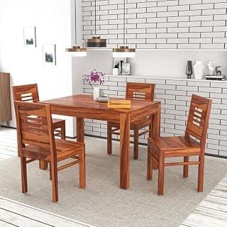 Solid Sheesham Wood Dining Room Sets 4 Seater Dining Table with 4 Chairs for Dining Room, Living Room, Kitchen, Hotel, Restaurant, Cafeteria (Honey)
