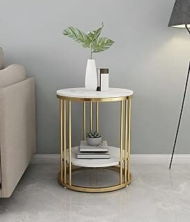 ETIQUETTE ART Wood End Table with Storage Shelf for Home & Living Room Side & Corner Table Sofa End Table (Gold & White) (Gold & White)