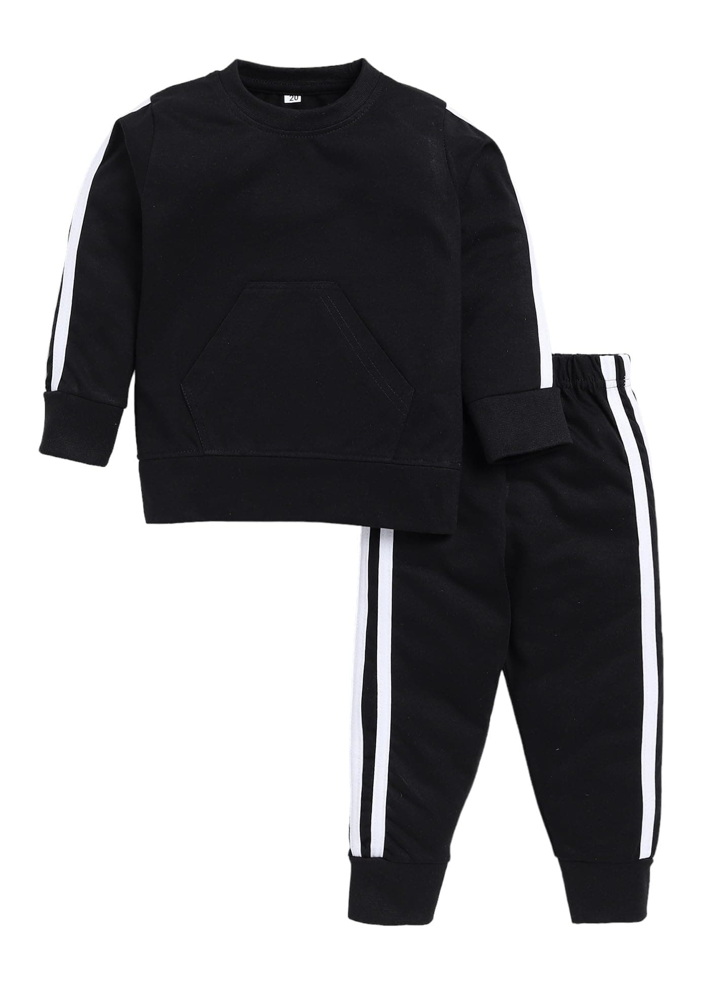 CarryDreams, Kids Cotton Blend, Black with White Stripes, Full Sleeve T-shirt and Pant
