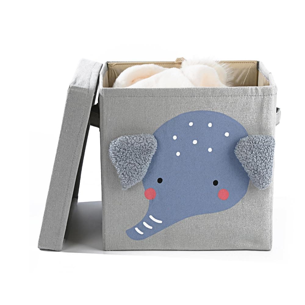 House of Quirk Non-Woven Storage Bins With Lid, Foldable Clothing Storage Box Case With Handle For Toy, Books, Closet, Bedroom, Home (Grey Elephant)