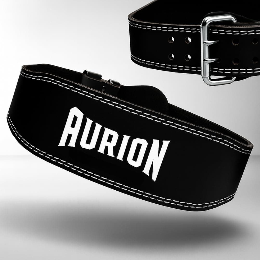 Aurion Gym Belt for Weight Lifting Super Black with Adjustable Double Pronged Buckle for Men and Women Deadlift Belt with Lower Back Support & 4mm EVA Padding for Optimal Back and Core Support (L/XL)