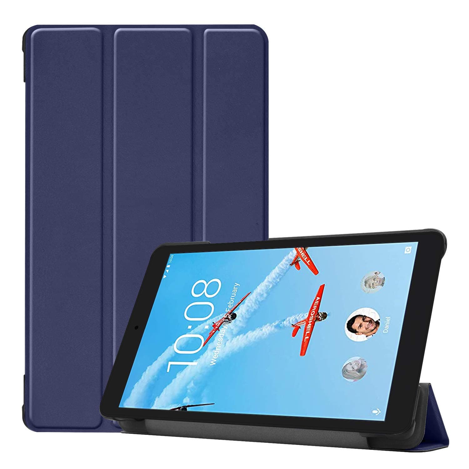 Robustrion Smart Trifold Hard Back Flip Stand Case for Lenovo Tab E8 - Navy