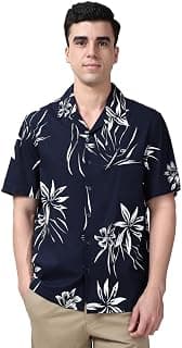 Peter England Men's Cotton Blend Classic Fit Floral Print Casual Shirt | Cuban Collar, Half Sleeves | Casual Wear