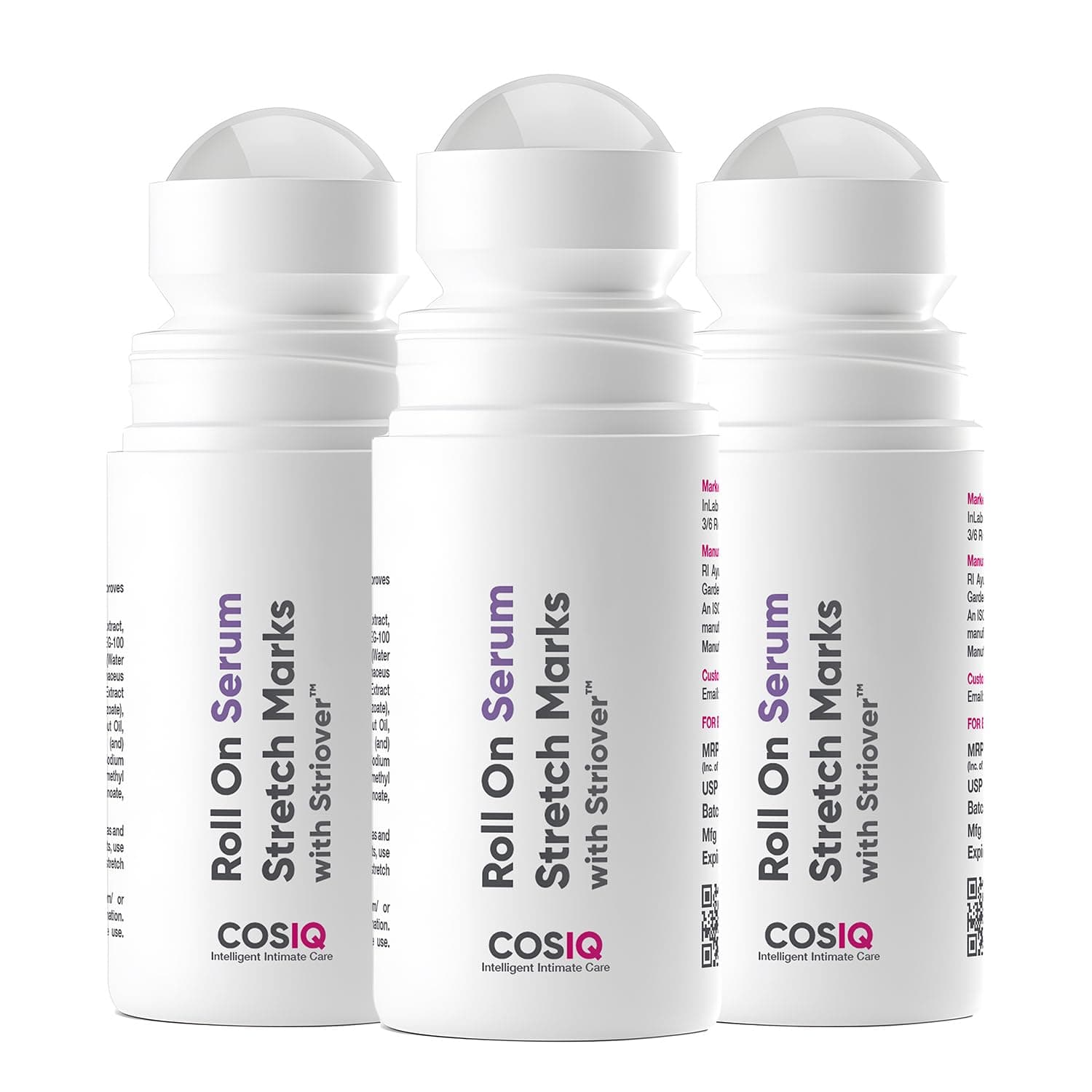 Cos-IQ Stretch Marks Roll-On Serum with Striover, 40ml Pack of 3 | Fades Old & New Scars, Evens Skin Tone, Non-Sticky Quick-Absorbing, All Skin Types, 3-Month Supply