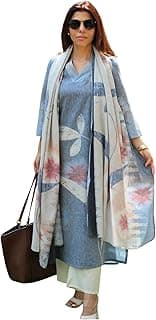 ANNI DESIGNER Women Cotton Blend Straight Fit Printed Kurta Pant Dupatta Set | V Neck Three Quarter Sleeve Ensemble | Soft Breathable Fabric | Comfortable Elegant Styling for Office Casual Wear