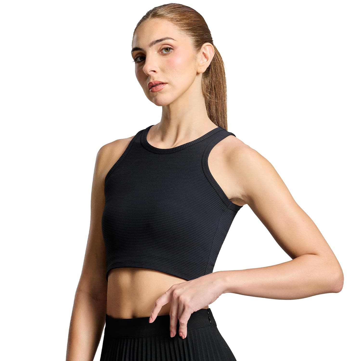 Boldfit Crop Top for Womens Snug Fit Top for Gym, Workout Everyday Wear Womens Round/Square Neck Tank Top Crop Square Neck Tshirt -Black