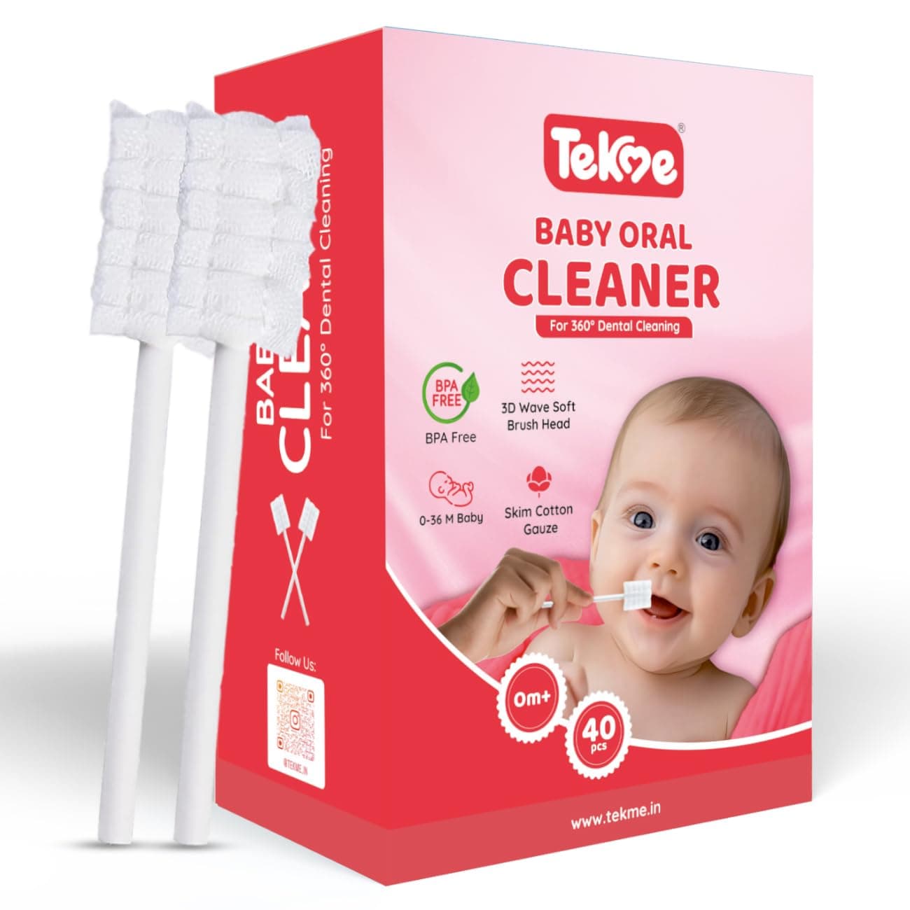 tekme 40Pcs Baby Oral Cleaner For New Born, Baby Tongue Cleaner For 0-6months, Baby Mouth Cleaner, Baby Oral Cleaner, Disposable Mouth Swabs For 0-36 Months,White