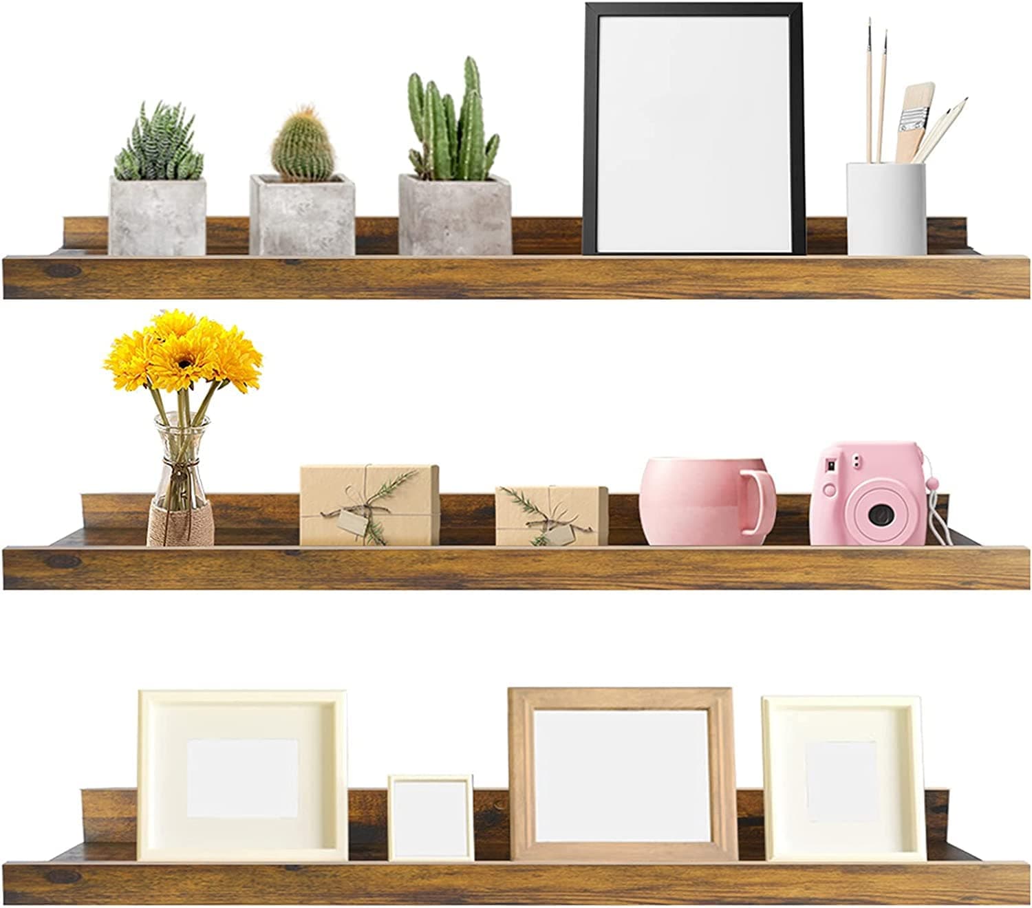 Genuine Decor 35 Inch Natural Wood Wall Shelf, Wall Mounted Book Shelf