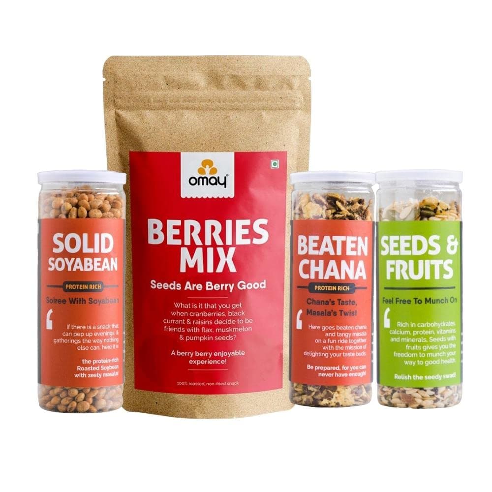Omay Foods TRAIL & SAVORY COMBO PACK I Roasted Non-fried, Healthy Snack I Diet Snacks for Weight Loss I Guilt-free Evening Snacks I Trail Mix I Nuts and Seeds I Berries Mix