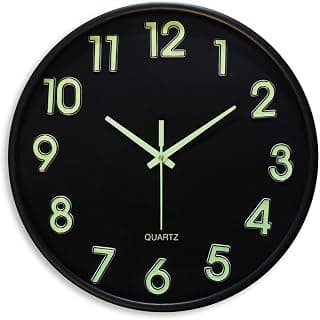 Amazon Brand- Solimo 12-Inch Analog Wall Clock – Luminous Night Glow-in-the-Dark Design, Radium Dial, Silent Non-Ticking Sweep