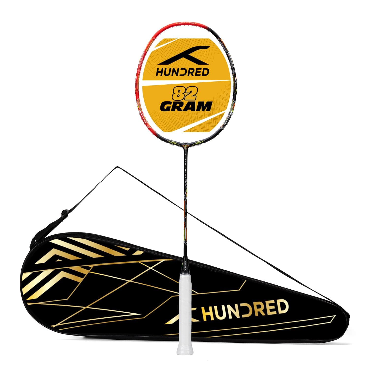 Hundred T-Fusion 500 Control Unstrung Badminton Racket with Full Cover | 82 Grams | Maximum Tension ≤32 to 34 lbs (Black/Red)