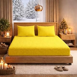 Swayam Fleece Winter Thermal Double Bedsheet with 2 Pillow Covers | Size 86 x 100 inch | 208 TC | Solid Design | Soft Breathable Bed Sheet | Comfortable & Durable for Bedroom - Yellow