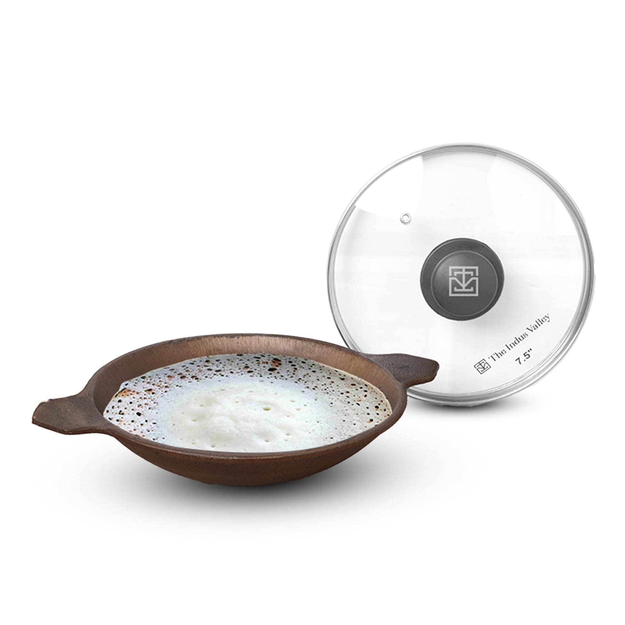 The Indus Valley Super Smooth Cast Iron Appam Pan/Appachatty/Chetty Pan/Appam Patra with Glass Lid | 22 Cm/8.7 Inch, 1.9Kg | Gas Compatible | Nonstick Pre-Seasoned Appam Pan, 100% Pure & Toxin-Free
