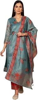 W for Woman Floral Printed Lurex Straight Kurta with Straight Pant and Dupatta Set