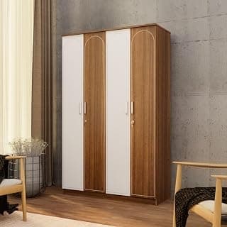 Amazon Brand - Solimo Tetra Engineered Wood 4-Door Wardrobe (Leon Teak Arch, 4 Door)
