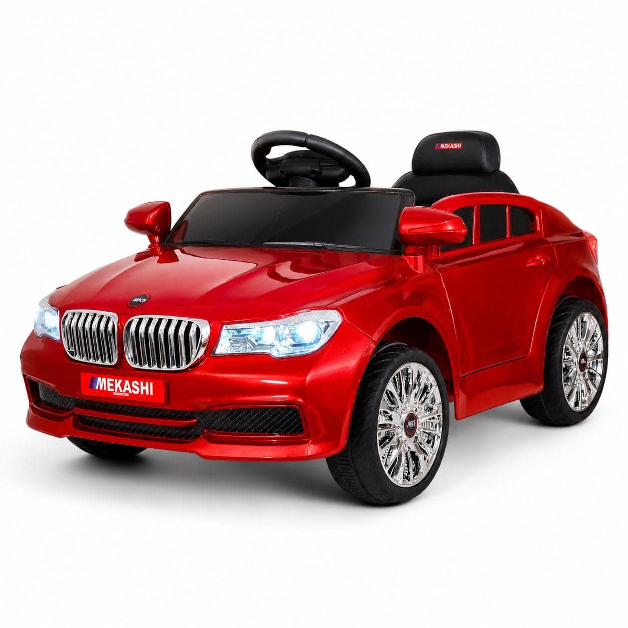MEKASHI Electric Ride-On Car for Kids 1-4 Years, 12V Battery, Remote Control, 3 Speed, LED Lights, Bluetooth, Metallic Red