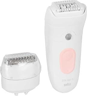 Braun Silk-épil 5 Epilator for Easy Hair Removal Waterproof Long Lasting Soft Skin with Shaver Head for Women and Clipper Clipper 5-030, White/Pink