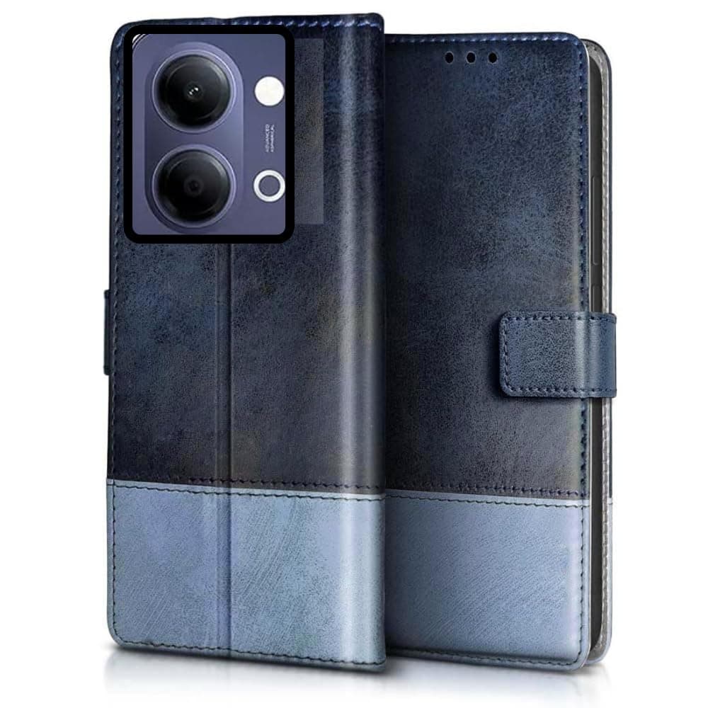 Leather Flip Case Cover Compatible with Back case Cover for Vivo Y11 5G|Dual Colour||Hand-Stitched Leather Finish| Lightweight| Inbuilt Card Pockets |(Aqua)