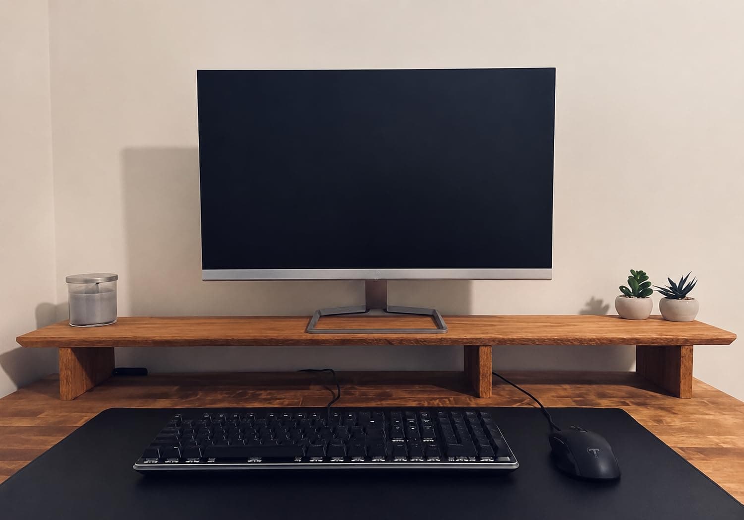 carpentray 100cm Long Wooden Computer Monitor Stand, Monitor Riser Desk Shelf Desktop Stand TV Laptop Riser (110cm Long)