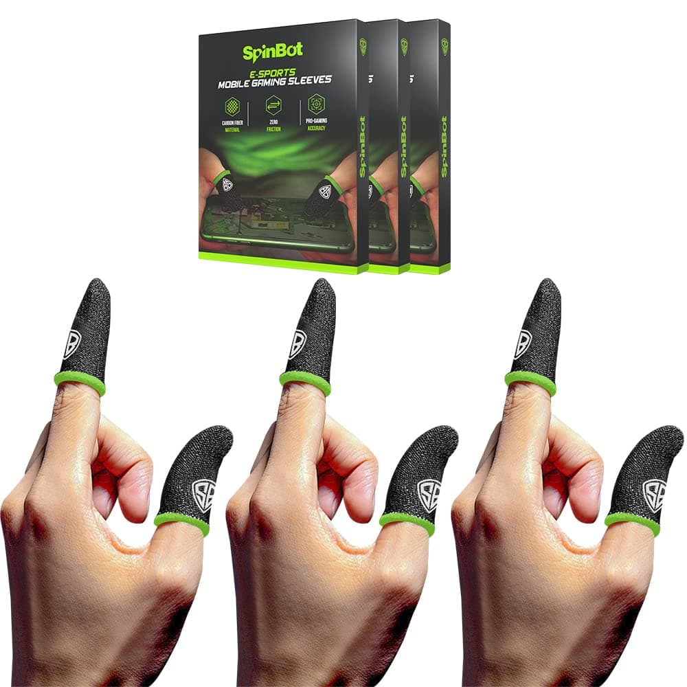 SpinBot Thumb & Finger Sleeve for Mobile Game (6 Pieces), Pubg,Cod,Freefire -with Metal Carry Box-Pack of 3 Pair- Black