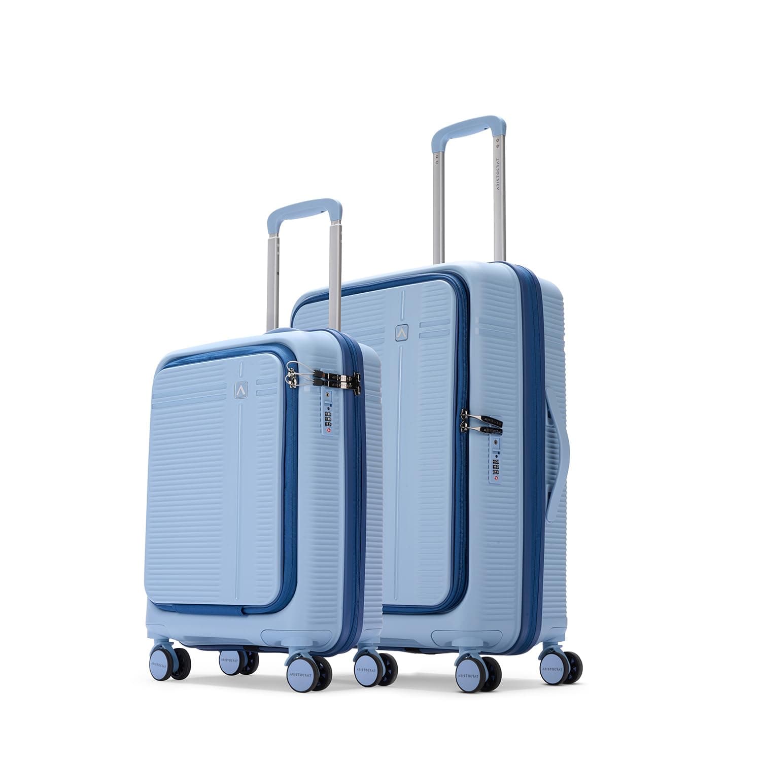Aristocrat Solana Set of 2 Trolley Bag 53, 65cm | Small+Medium | Hard Luggage | 8-Wheel Suitcase with Laptop Compartment | TSA Lock with Anti-Theft Zipper | 3 Years International Warranty (Blue)