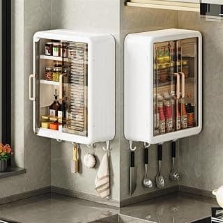 Bathroom Organiser Without Drill Plastic Wall Mounted Storage Cabinet for Kitchen and Bathroom Organizer with Magic Stickers Adjustable Shelves & Door| Organiser for, Essentials, Makeup(1pc);