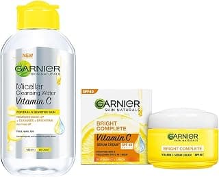 Garnier Skin Naturals, Cleansing Water, Cleansing & Brightening, Micellar Water with Vitamin C, 125 ml & Garnier Skin Naturals, Day Cream, Bright Complete Vitamin C Serum Cream, 45 g