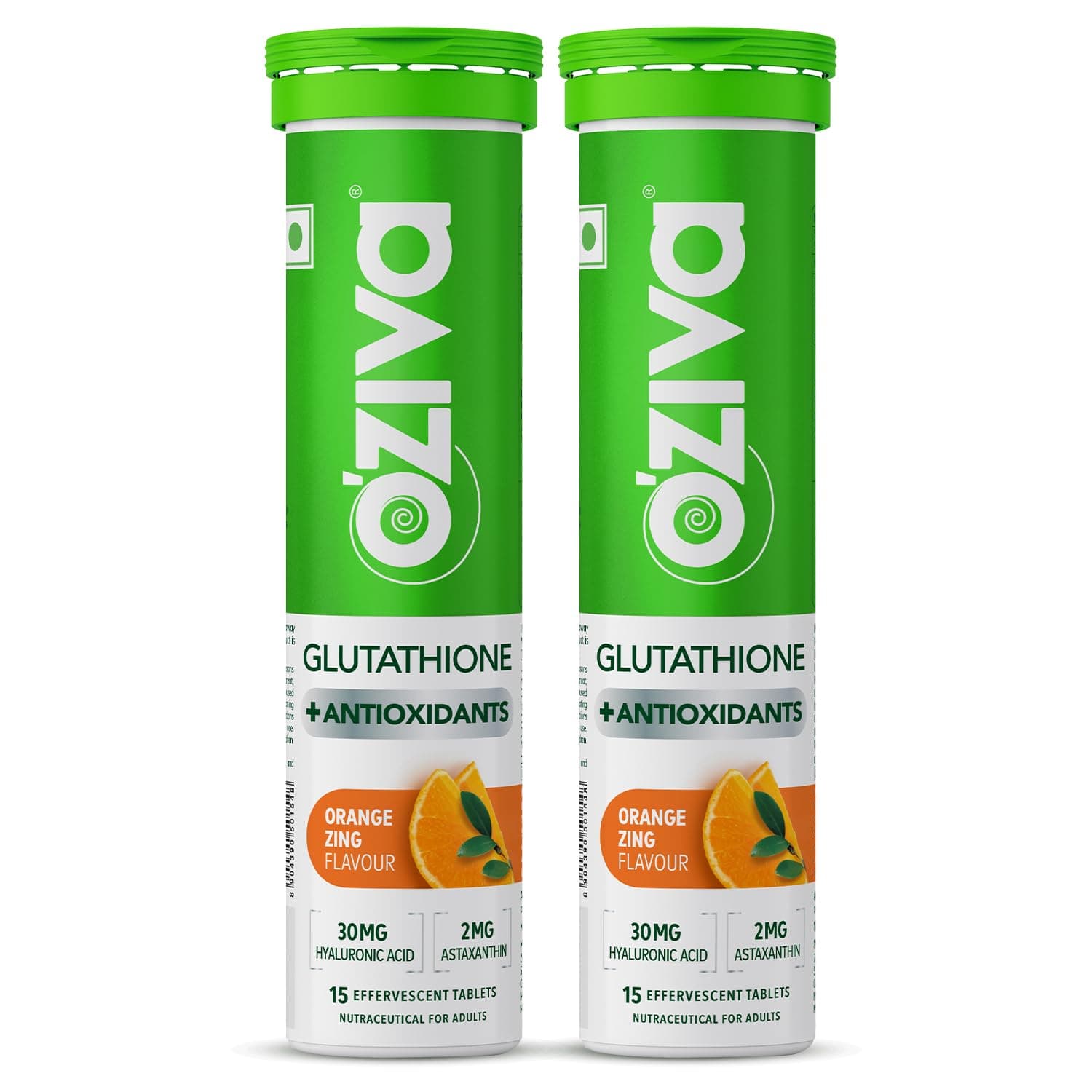 OZiva Bioactive Glutathione Tablets for Radiant Skin - 30 Effervescent Tablets (Pack of 2) | L-Glutathione, Lycopene, Vitamin C for Skin Glow & Anti-Pigmentation | Orange