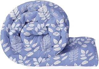 VAS COLLECTIONS 220 GSM Reversible Microfiber AC Comforter/Duvets for Mild Winter | All Season Single Size 3 Layered Quilted Blanket for Single Bed (230 cm x 150 cm, Leaf Printed, Bright Grey)