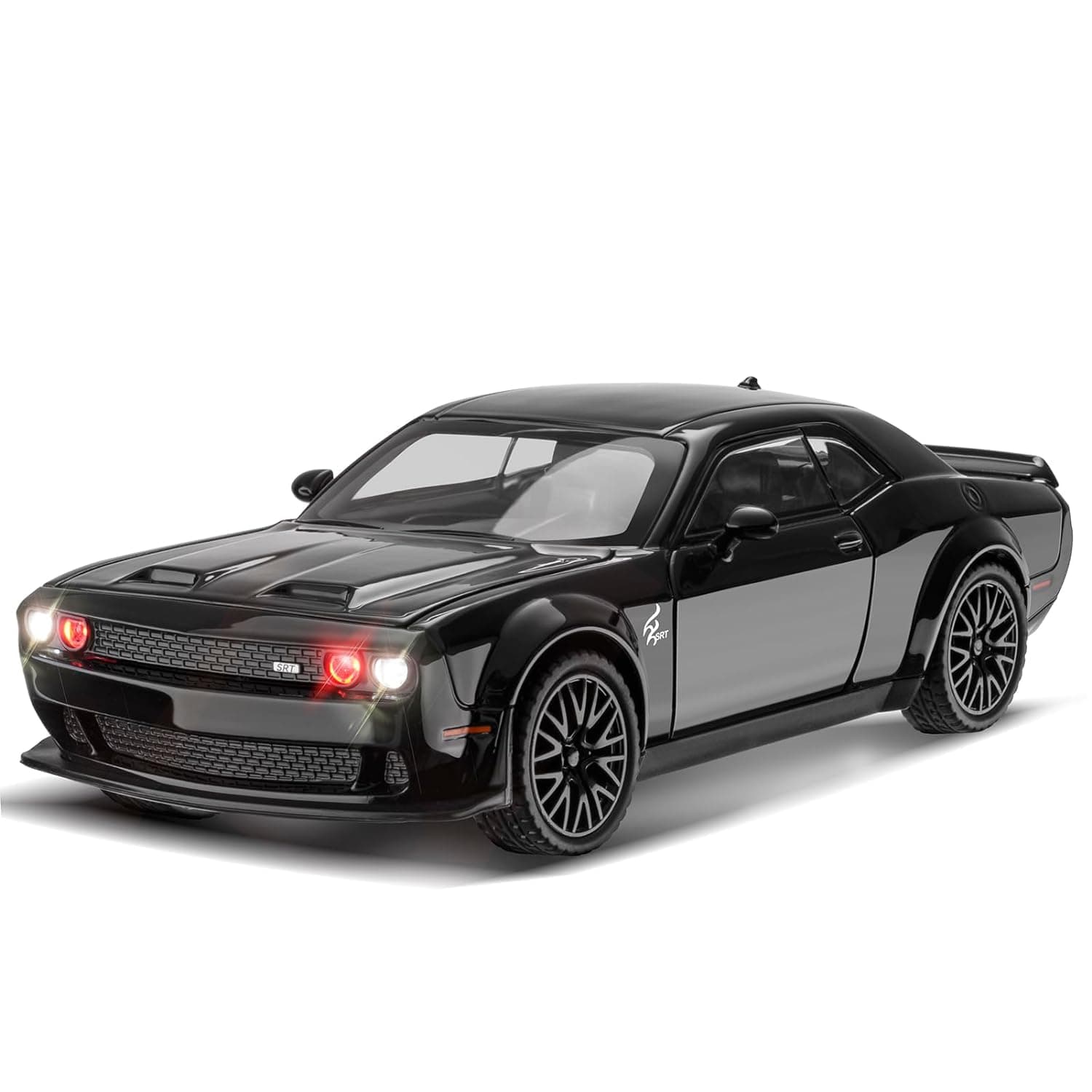 FEXXA 1:32 Scale Exclusive Alloy Metal Pull Back Die-cast Car Model with Sound Light Mini Auto Toy for Kids Metal Model Toy Car with Sound and Light? (1.32 Scale Dodge Challenger-Black.)