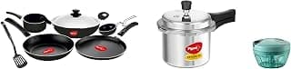 Pigeon Cookware Set, Contents: Pressure Cooker + Non-Stick Pan, Material: Hard Anodized Aluminum, ISI Certified, Warranty: 5 Years