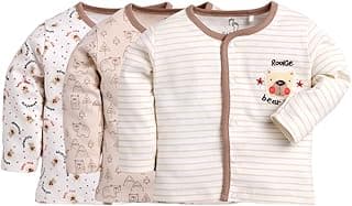 BABY GO Baby Boys & Baby Girls 100% Cotton Full Sleeve Front Open T-Shirt Pack of 3 | Soft Breathable Infant Clothing with Snap Buttons | Printed Newborn Baby Wear Daily Use