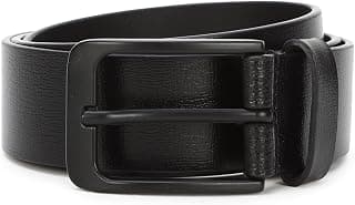 Louis Philippe Men's 100% Italian Leather Matt Black Zinc Alloy Buckle Formal Profile Belt
