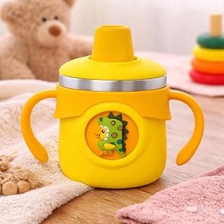 THE LITTLE LOOKERS Stainless Steel Sipper Bottle 260ml | 316 Grade SS | BPA Free | Suitable for Hot & Cold |Travelling Bottle for Kids & Toddler|Training Sippy Cup with Straw/Spout (Yellow)