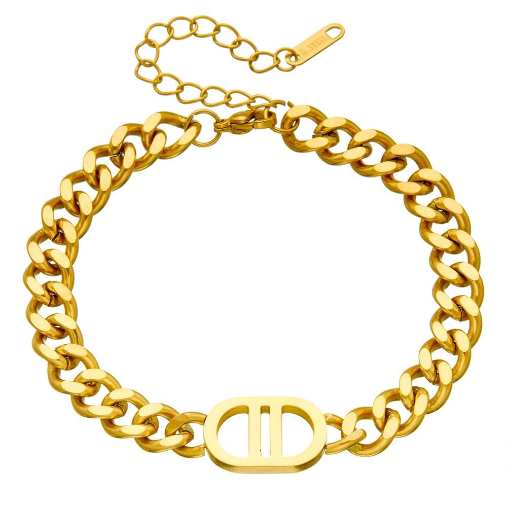 Aaishwarya 18K Gold Plated Waterproof Stainless Steel Chain Link Bracelet With Double D Monogram for Men | Adjustable, Anti Tarnish Bracelet