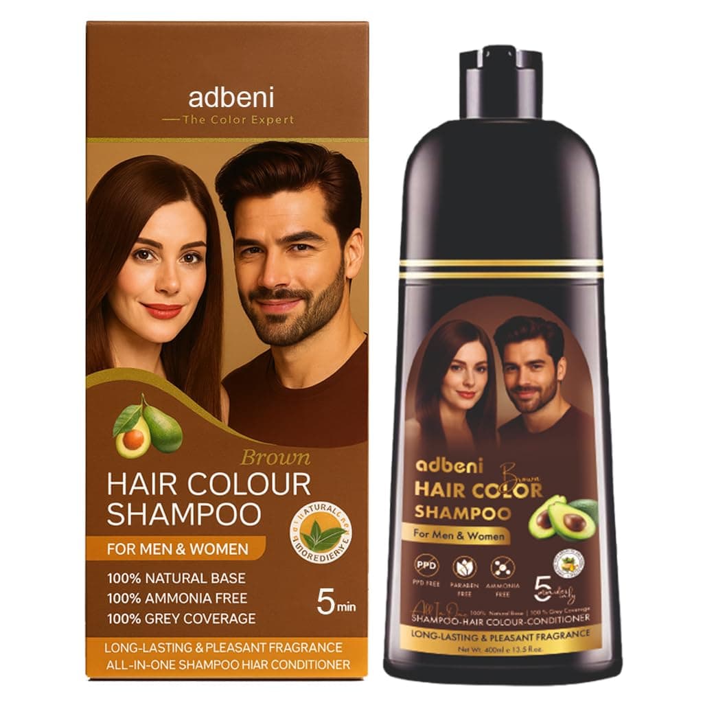Adbeni Darkest Brown Hair Color Shampoo 400ml with Conditioner | Ammonia & Paraben Free, No Harsh PPD | 5 Min Grey Coverage | For Men & Women | With Argan Oil & Herbal Extract | 10 Pair Gloves