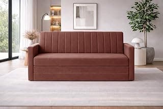 Rosebell Foldable Three-Seater Sofa-Cum-Bed | 3-in-One Convertible Couch with Armrest | Modern Fabric Sofa for Living Room, & Office-Brown