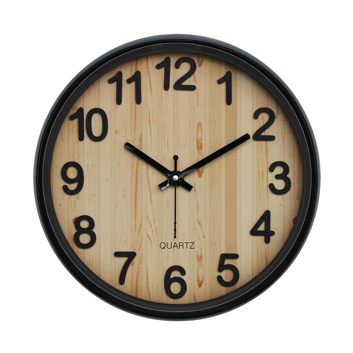Amazon Brand- Solimo 12-Inch Analog Wall Clock – Onyx Black Design, Embossed Frame with 3D Numbers, Silent Movement