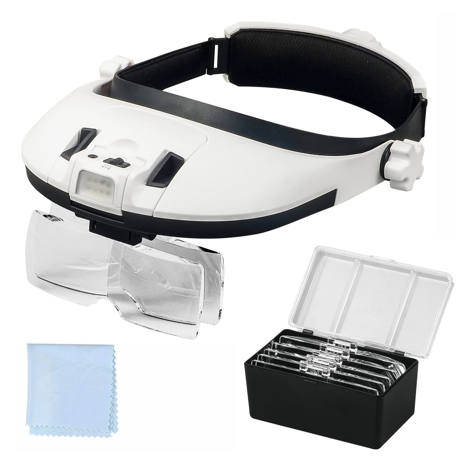 AmsOpto Large Lens Head Magnifier Headband Magnifying Glass with Light Hands free 8 LED Magnifier with White and Yellow Light for Close Work, Crafts, Hobby, Reading, Repairing, Sewing, Jewelry