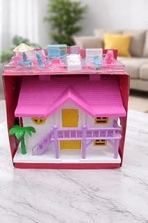 Dollhouse Playset with Furniture, Pink and Purple, Two Story with Rooftop Accessories, Kids Pretend Play Toy