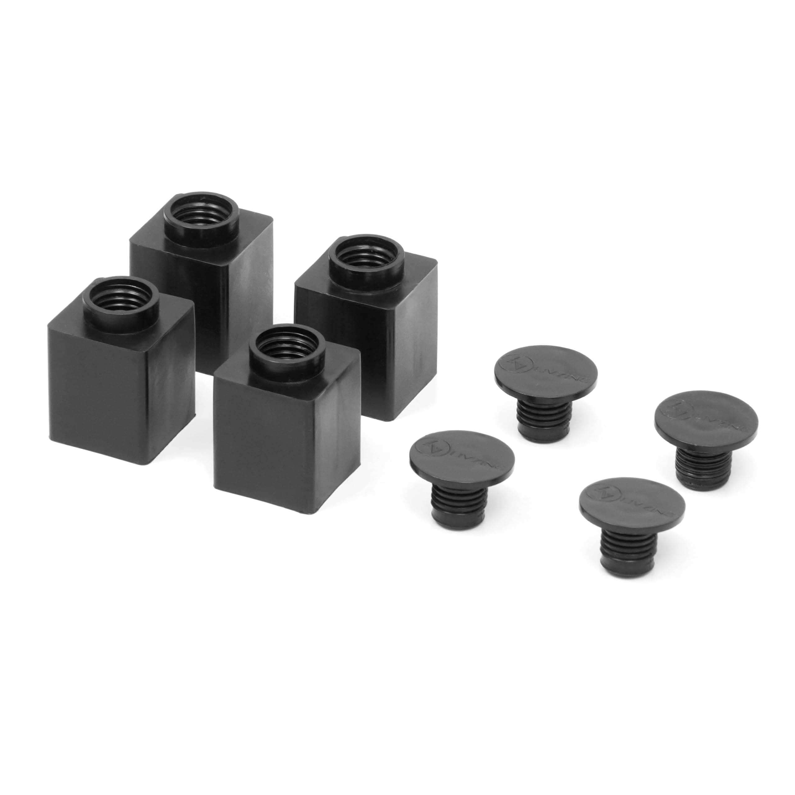 Livzing Turn N Tube PVC Plastic Thread Type Bushes & Caps-Anti Scratch Square Bottom Bush-Self Tapping Top Cap-End Cap for Table Leg-Furniture Base Protection Bush-Head Cap Security Screws(Pack of 4)